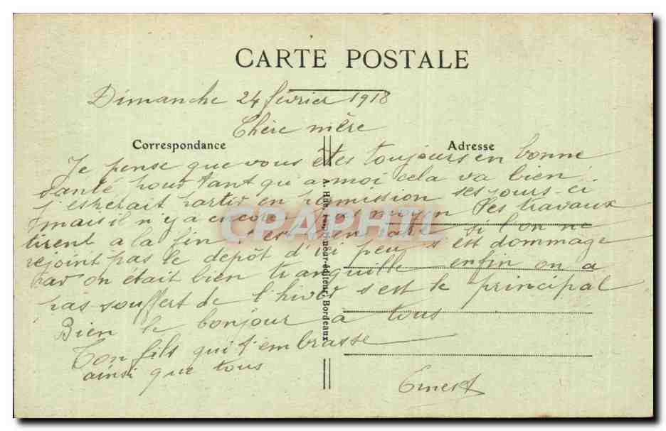 CPA Bordeaux Les quais vus de la douane — Verso