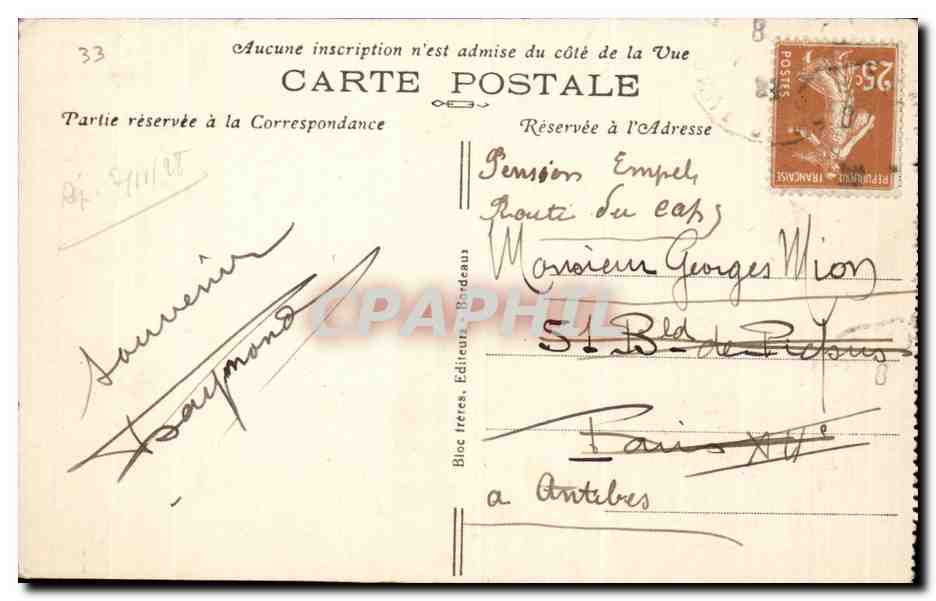 CPA Bordeaux La grosse cloche — Verso