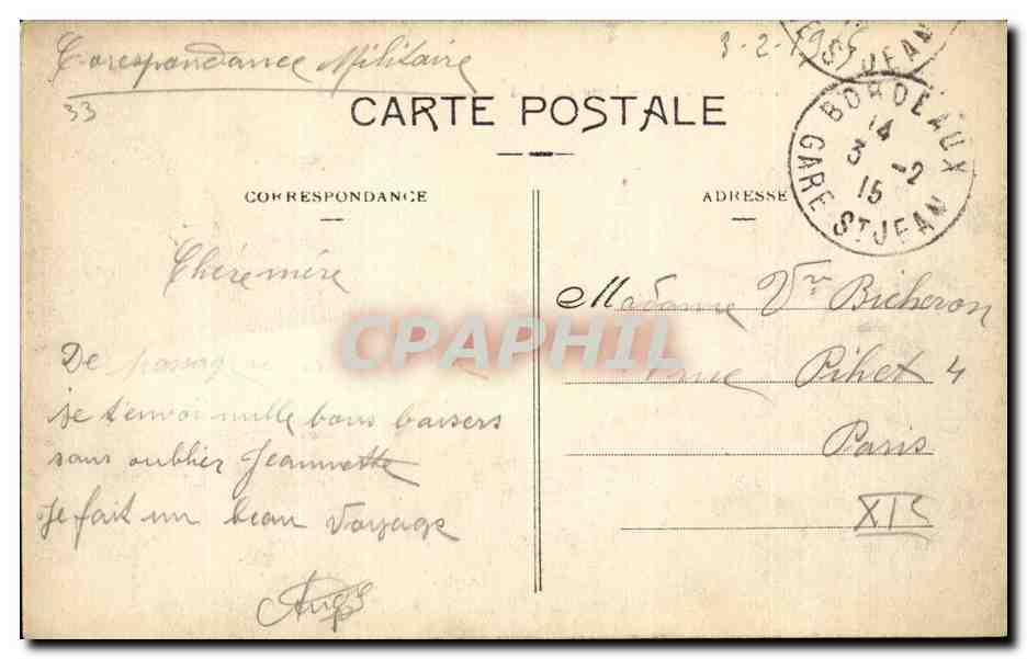 CPA Bordeaux Gare du midi — Verso