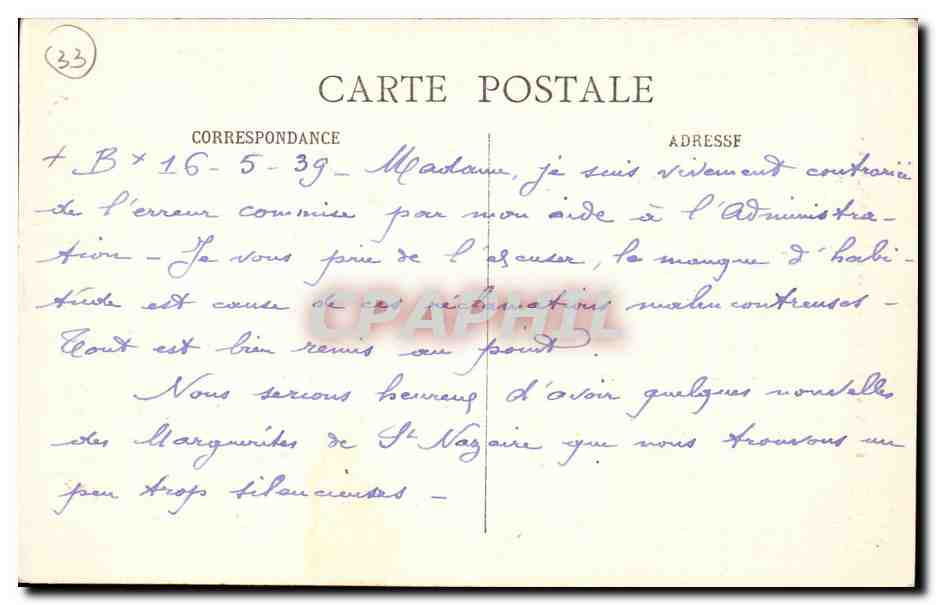 CPA Bordeaux Notre Dame des servantes — Verso