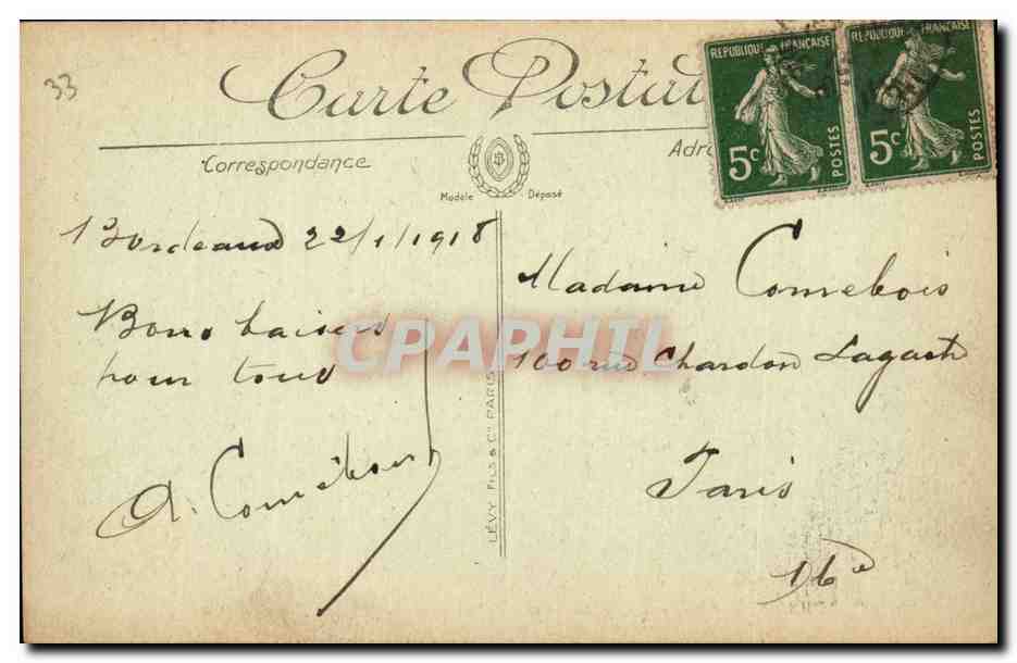 CPA Bordeaux Colonne des Girondins et les Quinconces — Verso