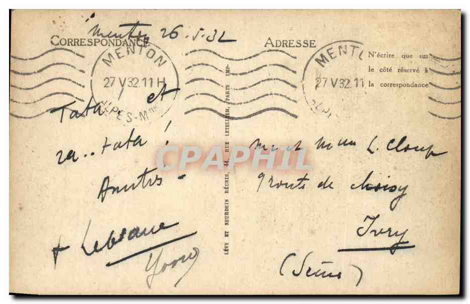 CPA Menton Frontiere italienne Les rochers rouges  — Rückseite