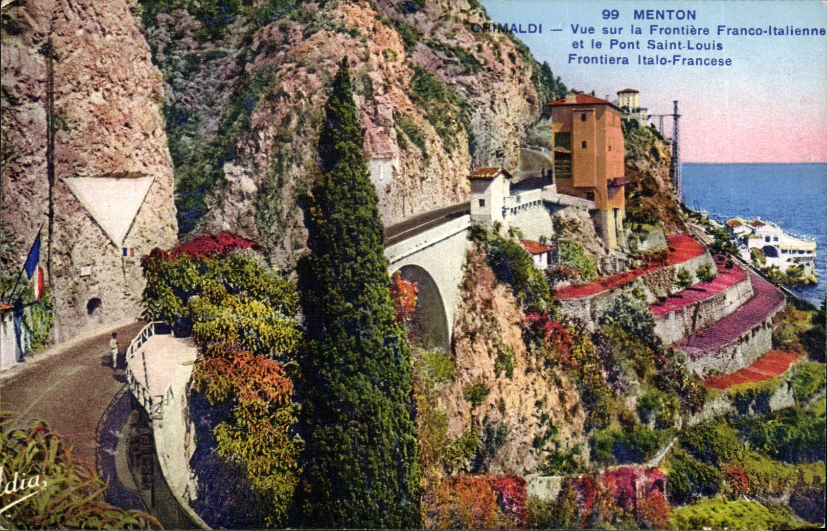 CPA Menton Grimaldi Vue sur la frontiere Franco italienne et le pont Saint Louis 