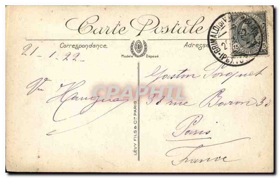 CPA Menton Frontiere Franco italienne L'hotel Miramar et le casino des rochers rouges — Rückseite