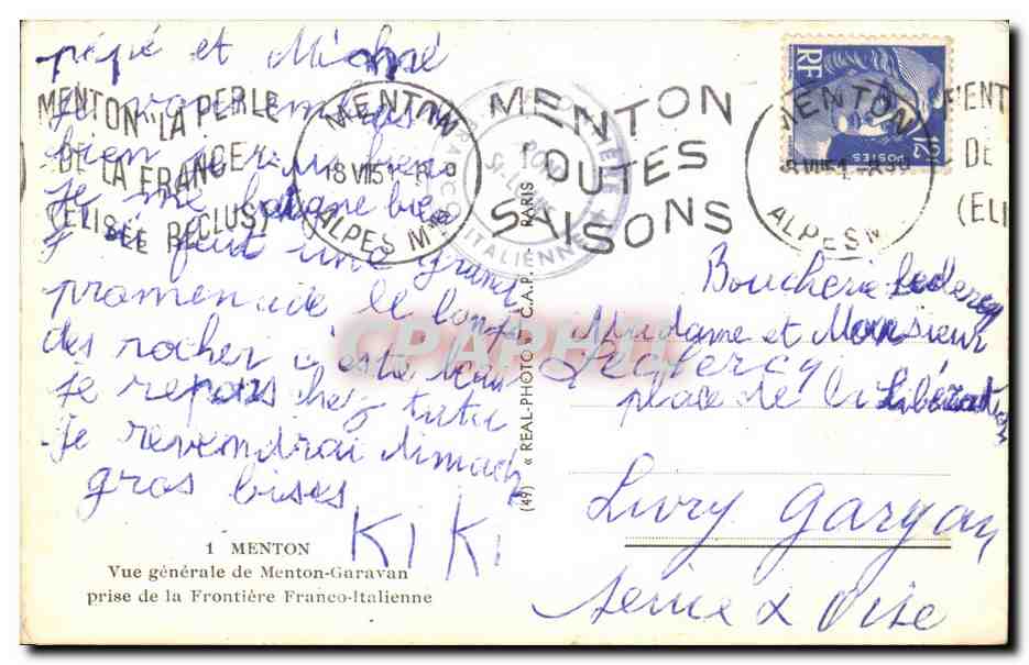 CPA Menton Vue generale de menton Caravan prise de la frontiere franco italienne — Rückseite