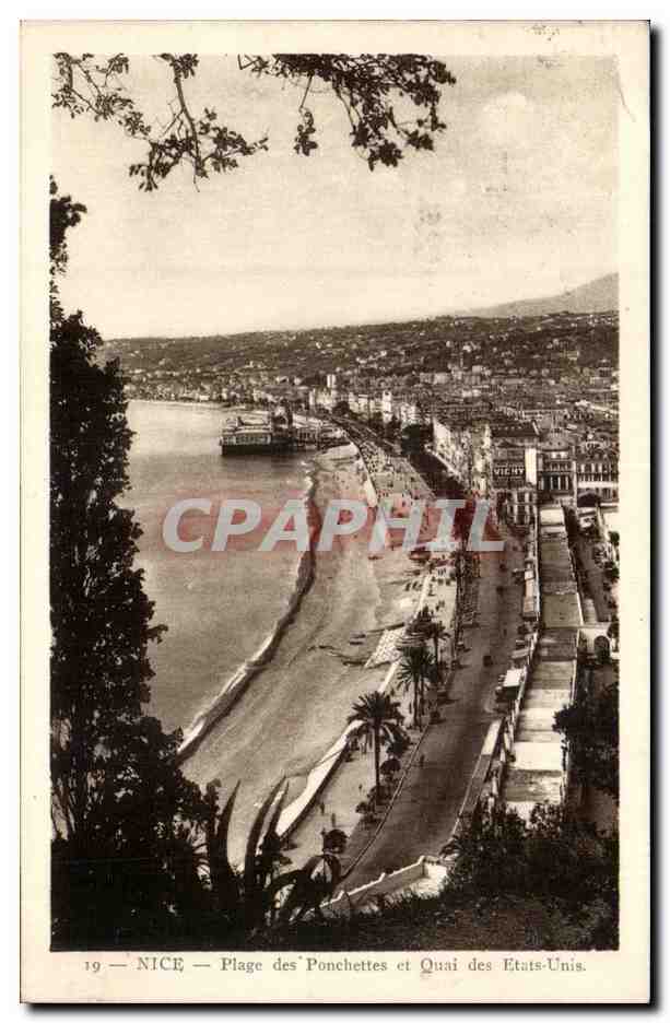 CPA Nice Plage des Ponchettes et quai des Etats Unis
