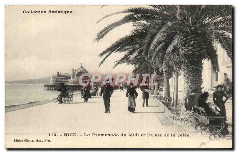 Nice CPA La promenade du Midi et palais de la jetee