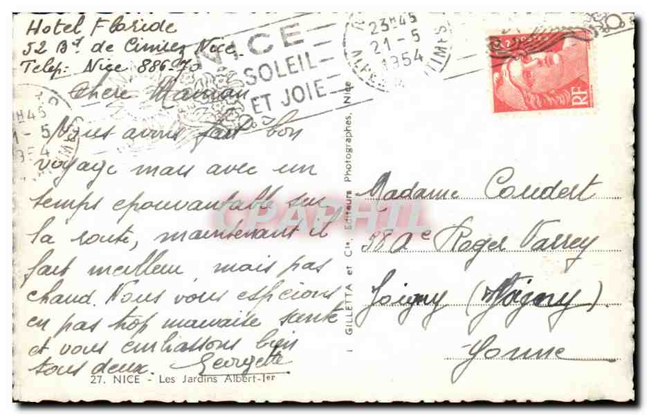 Nice CPA Les jardins Albert 1er — Verso