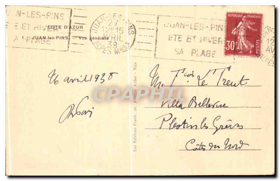 CPA Juan les pins Vue generale — Rückseite