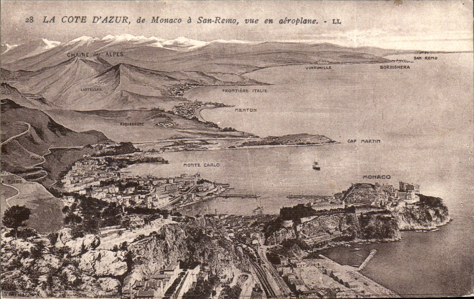 CPA Cote d'Azur de Monaco a San Remo vue en aeroplane