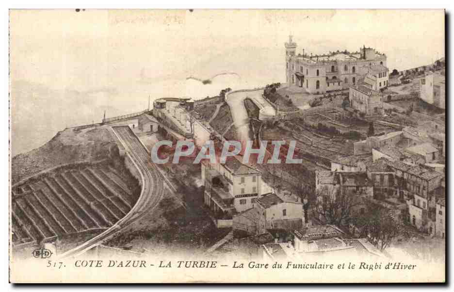 La Turbie CPA La gare du funiculaire et le Rigbi d'hiver