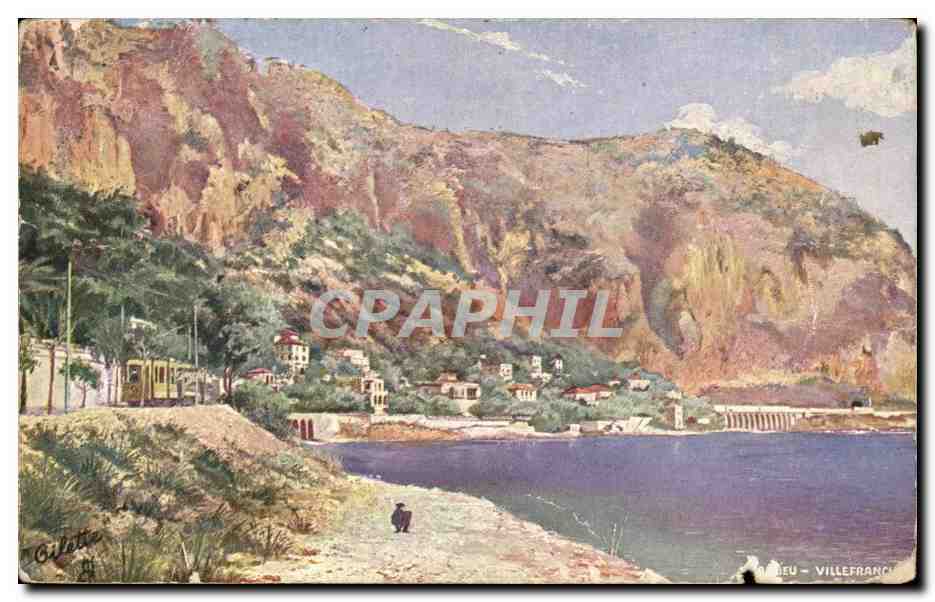 Beaulieu-Villefranche — Ansicht der Küste und des Trams — Verlag Gilette, Serie N° 47
