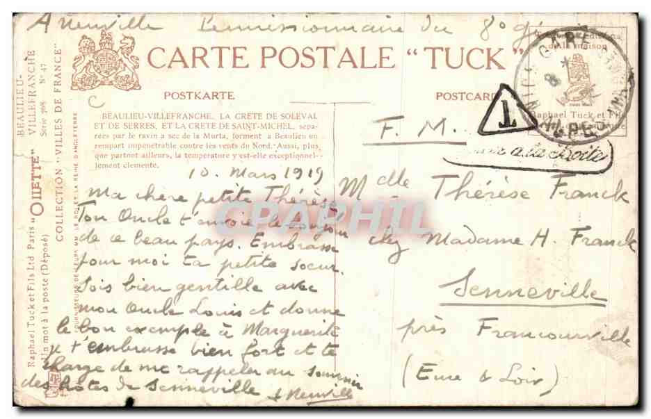 Beaulieu-Villefranche — Ansicht der Küste und des Trams — Verlag Gilette, Serie N° 47 — Rückseite