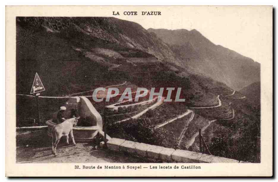 CPA Route de menton a Sospel Les lacets de Castillon