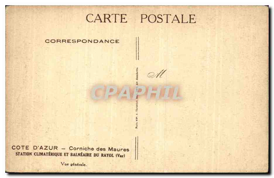 CPA Corniche des Maures Station climaterique et balneaire du Rayol — Rückseite
