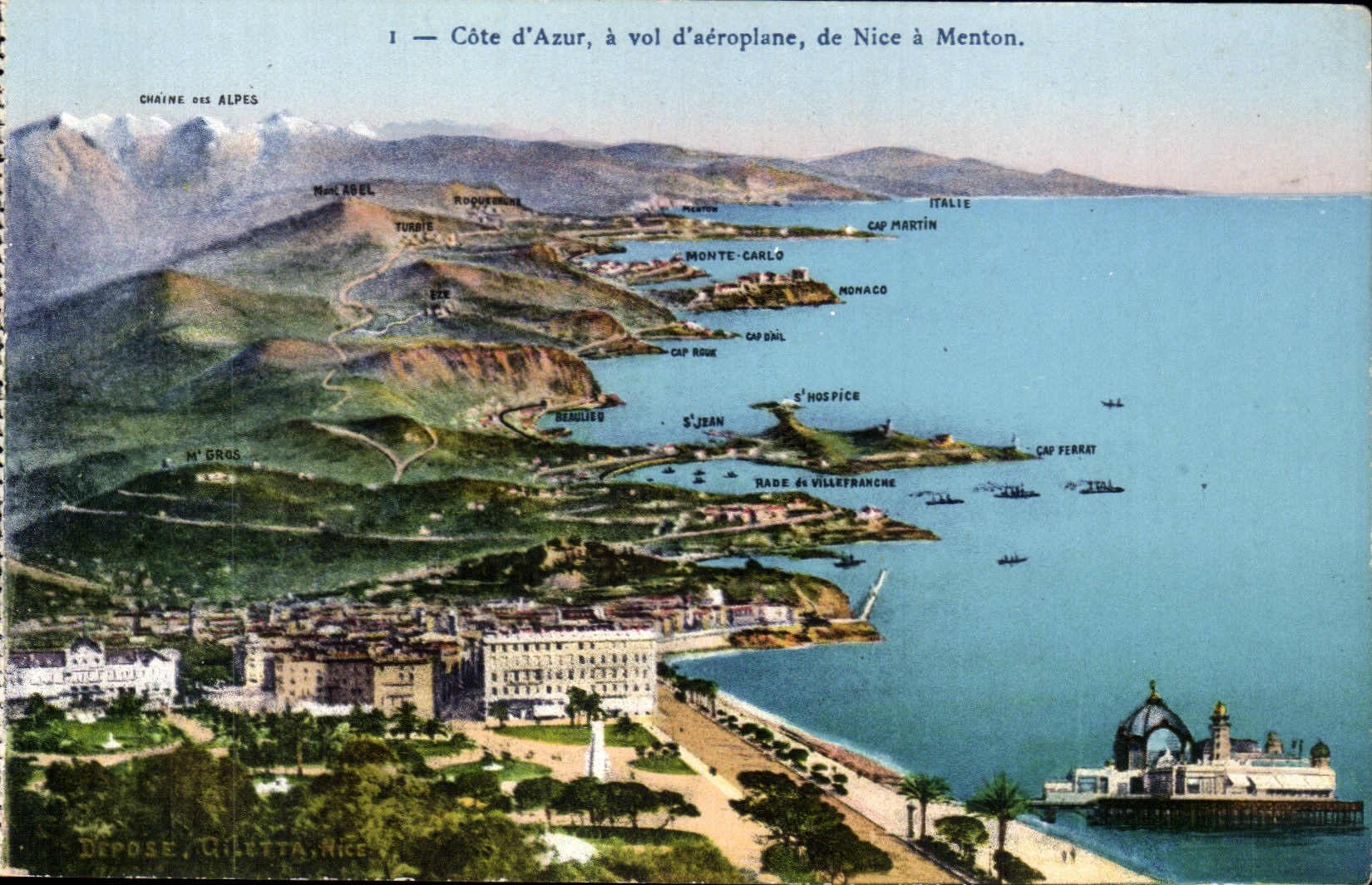 CPA Cote d'azur a vol d'aeroplane de Nice a Menton
