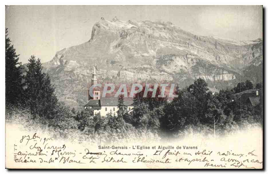 Saint-Gervais - L'Eglise et Aiguille de Varens — éditeur inconnu, n° de série non visible