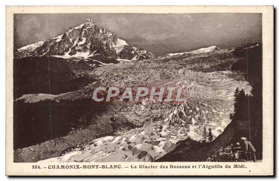 CPA Chamonix Mont Blanc Le glacier des Bossons et aiguille du Midi
