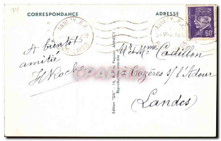 CPA Telepherique de Veryrier lac d'Annecy et massif des Bauges — Rückseite