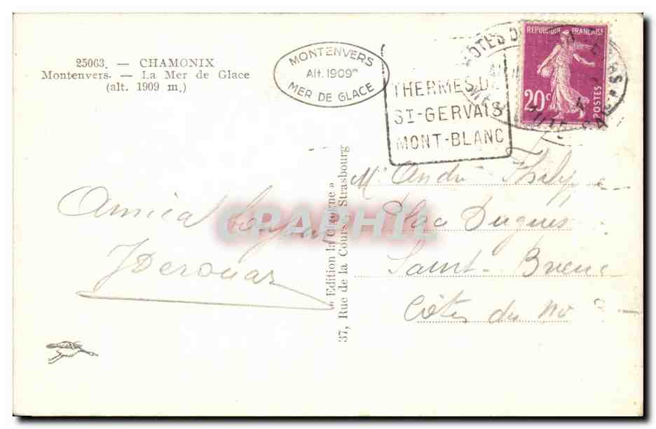 CPA Chamonix Mer de glace Montenvers — Verso