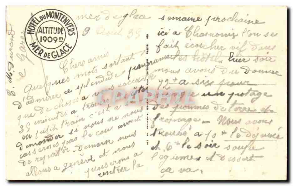 CPA Chamonix Mont Blanc Le montenvers la mer de glace — Verso