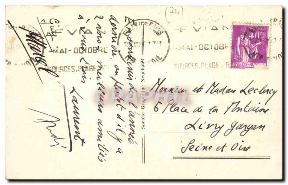 CPA Evian plage — Verso