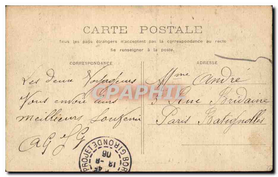 CPA Bordeaux Le grand theatre — Verso