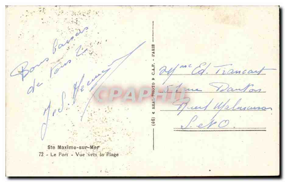 Ste Maxime-sur-Mer — Le Port - Vue vers la Plage — éditeur C.A.P. n°72 — Verso