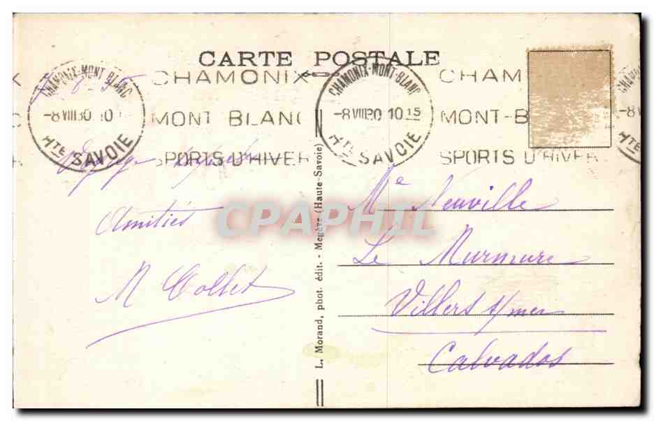 CPA Chamonix Mont Blanc — Verso