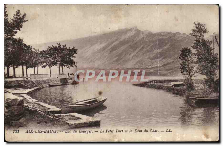 CPA Aix les Bains Lac du Bourget Le petit port et la dent du chat
