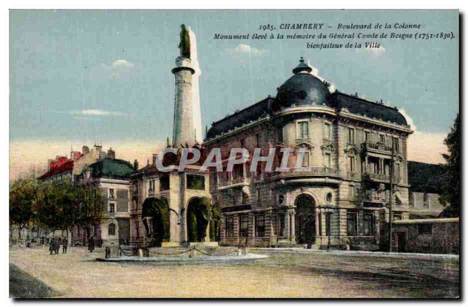 CPA Chambery Boulevard de la colonne Monument eleve a la memoire du general Comte de Boigne Elephant