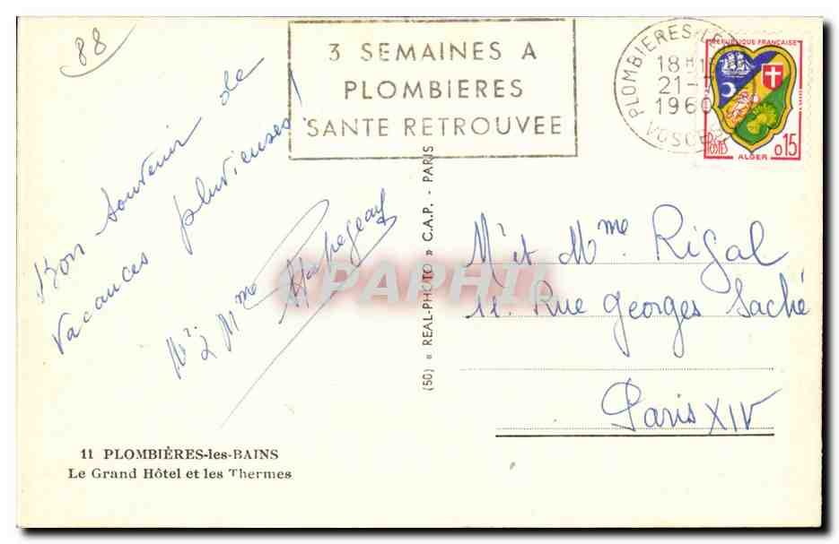 CPA Plombieres les Bains Le grand hotel et les thermes — Verso
