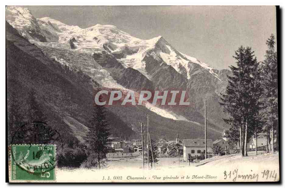 CPA Chamonix Vue generale et le Mont Blanc