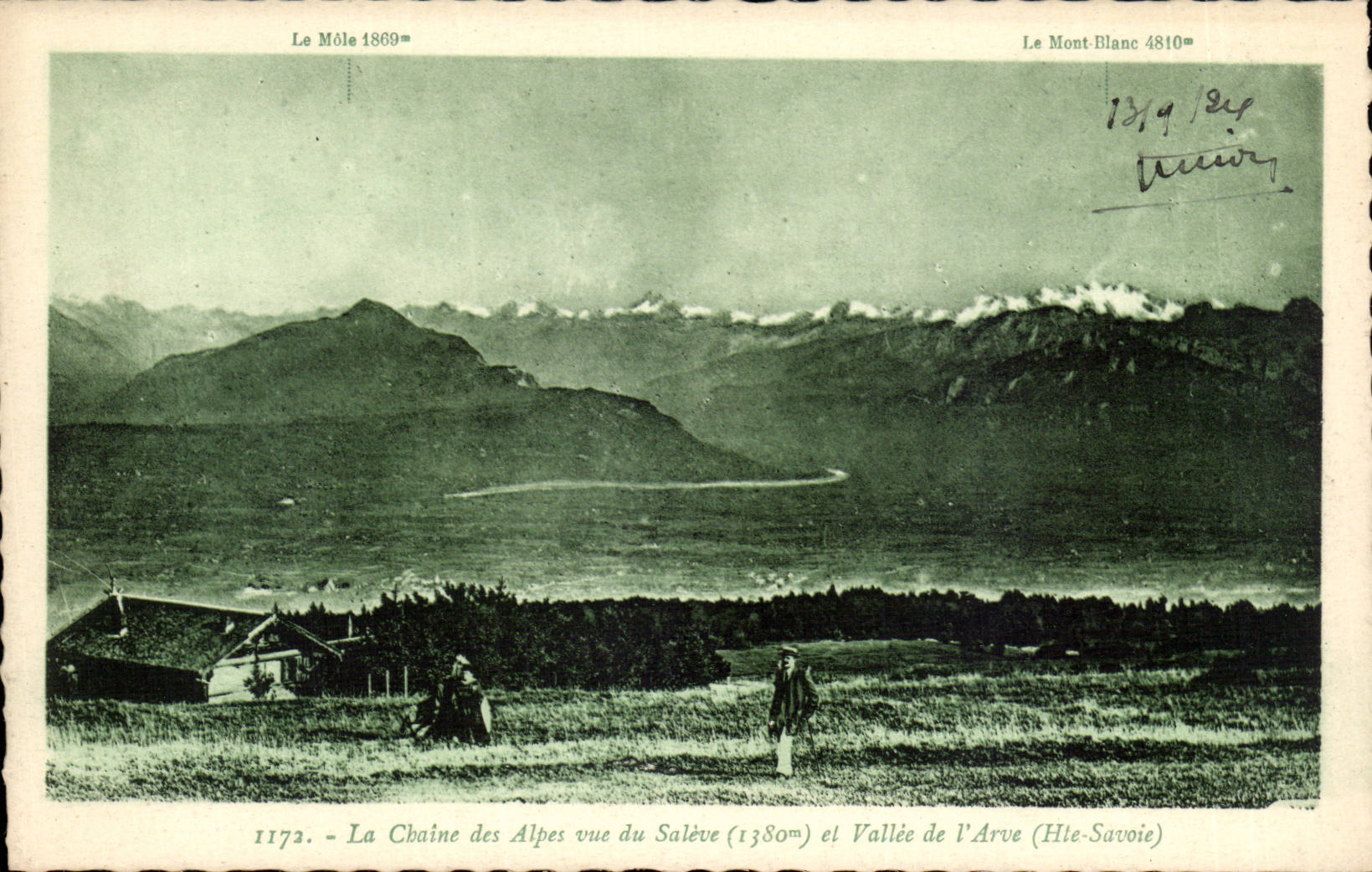 La Chaîne des Alpes vue du Salève (1380m) et Vallée de l'Arve (Haute-Savoie) — vue panoramique — éditeur L. Rieurs, n° 1172
