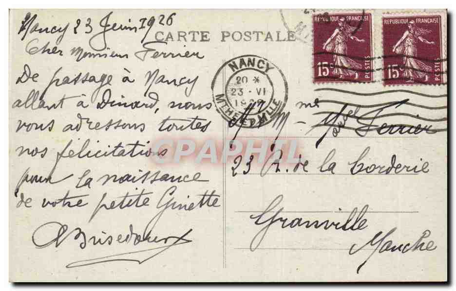 CPA Nancy Hemicycle de la Carriere Palais du gouvernement — Verso