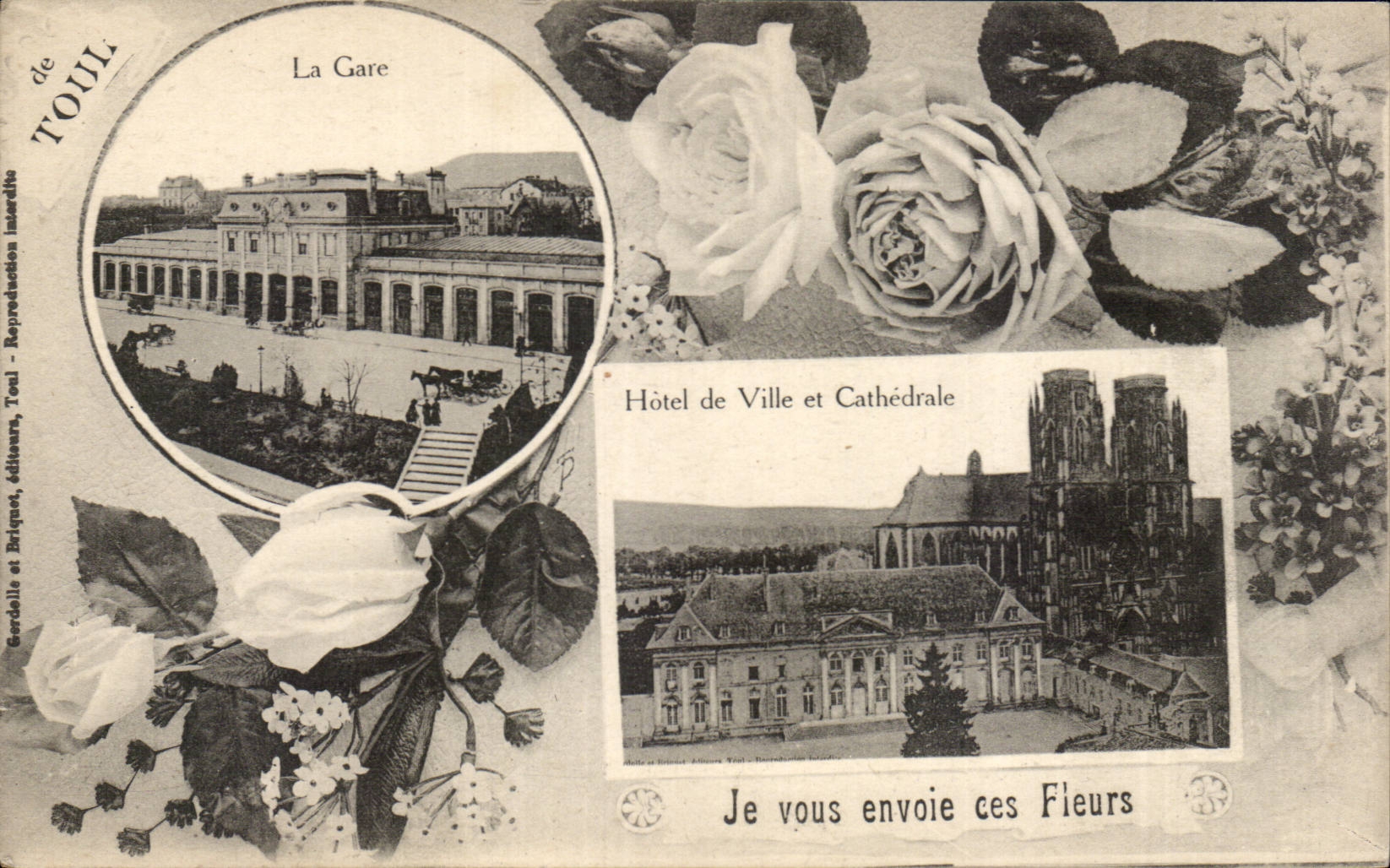 Toul CPA La gare Hotel de ville et cathedrale
