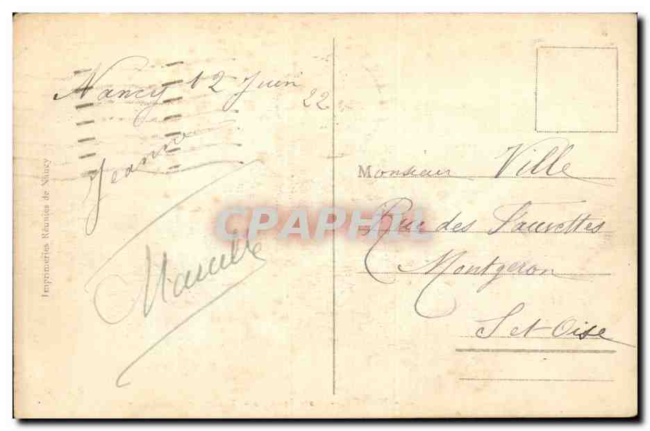 CPA Nancy Place Stanislas Theatre et grand hotel — Verso