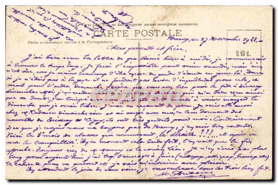CPA Nancy Hemicycle de la Carriere palais du gouvernement — Verso