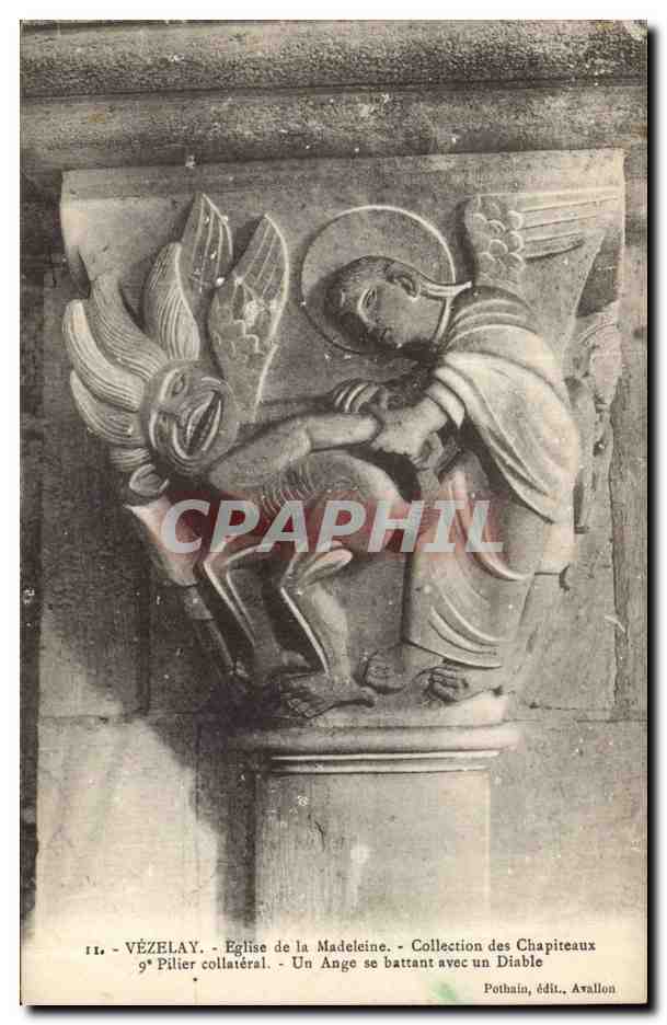 Vézelay - Église de la Madeleine - Un Ange se battant avec un Diable - Collection des Chapiteaux, édité par Pothain, Avallon