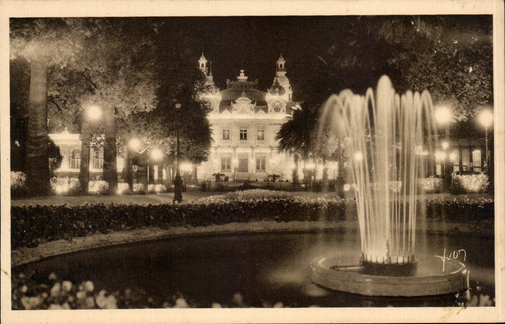 CPA Monaco Monte Carlo Le casino et les jardins vus la nuit