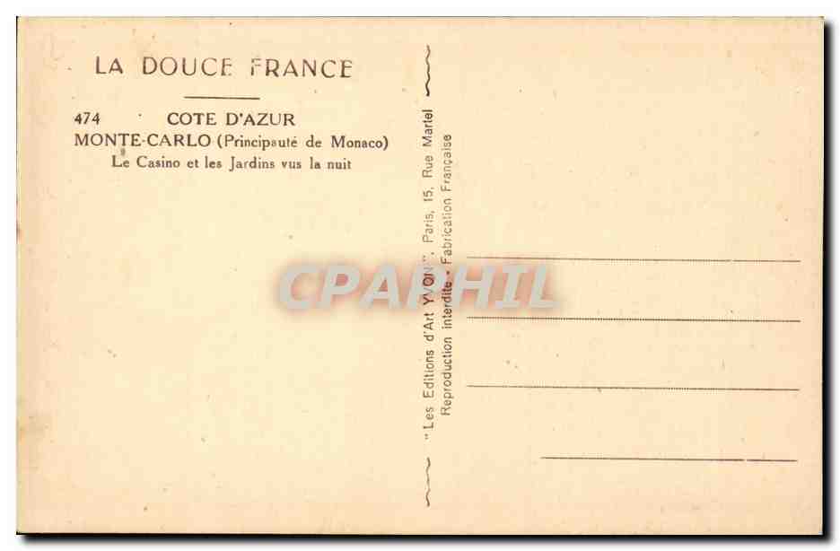 CPA Monaco Monte Carlo Le casino et les jardins vus la nuit — Rückseite