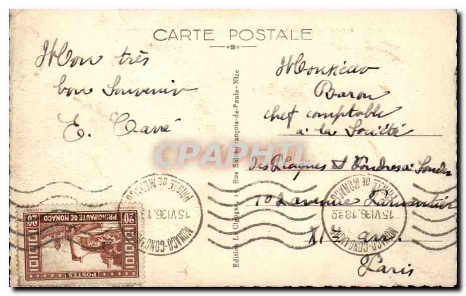 CPA Monaco Monte Carlo Vue generale prise de Roquebrune — Rückseite