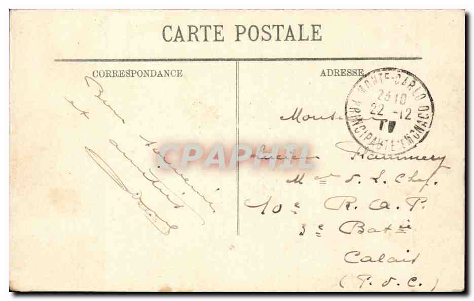 CPA Monaco Monte Carlo Le casino et l'hotel de Paris — Rückseite