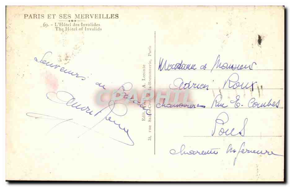 Paris CPA Hotel des invalides — Rückseite