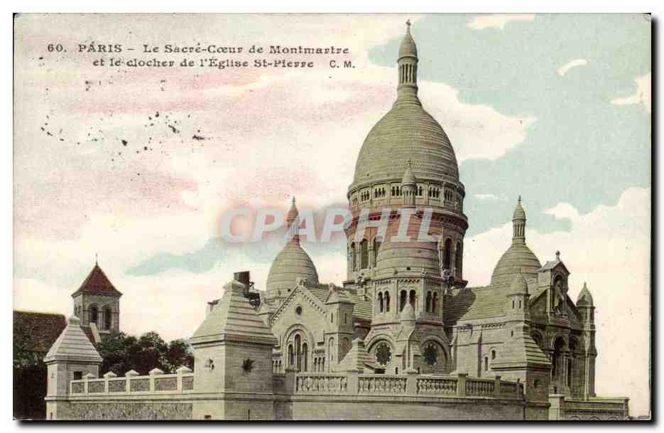 CPA Paris Sacre Coeur de montmartre et le clocher de l'eglise st pierre