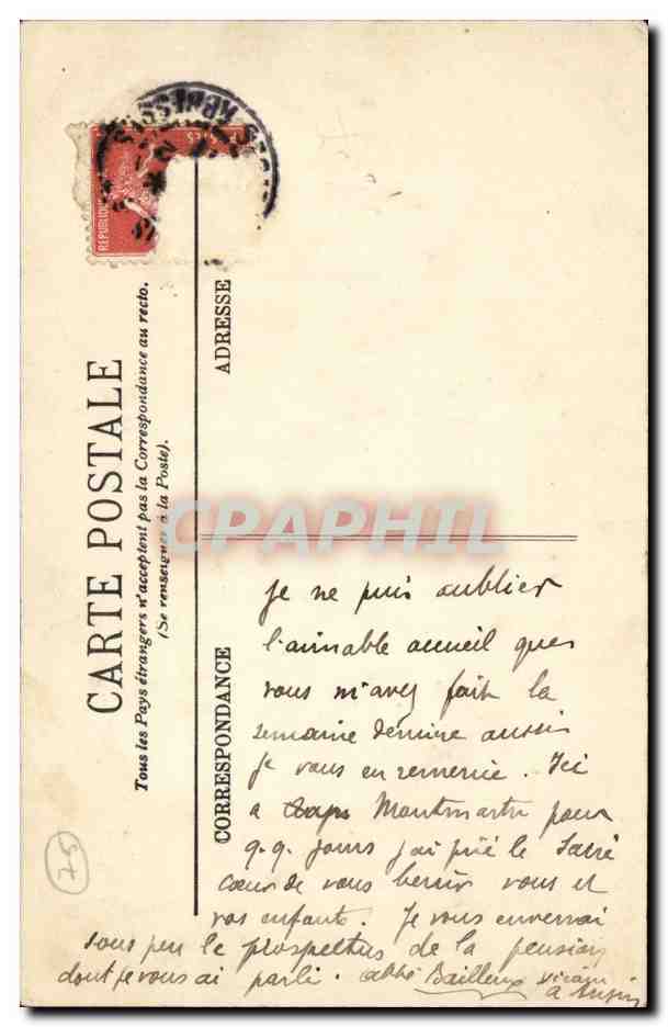 CPA Paris Le Sacre Coeur Montmartre — Rückseite