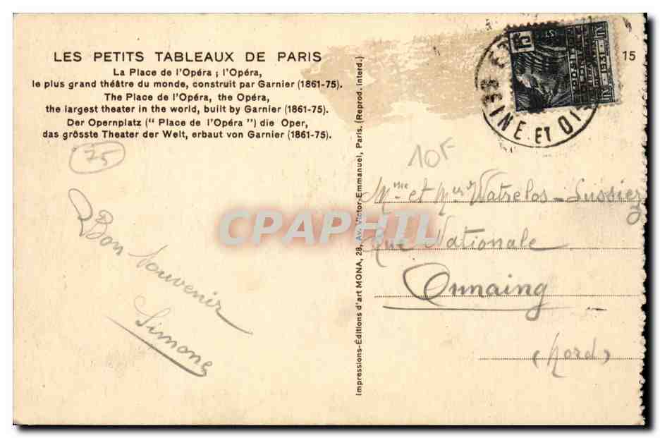 CPA Paris L'opera — Rückseite