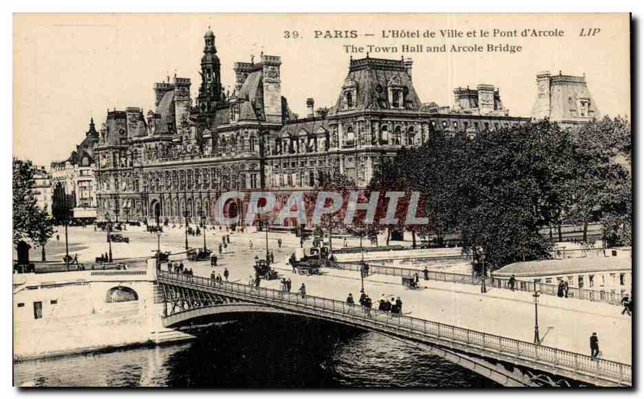 Paris CPA L'hotel de ville et le pont d'Arcole