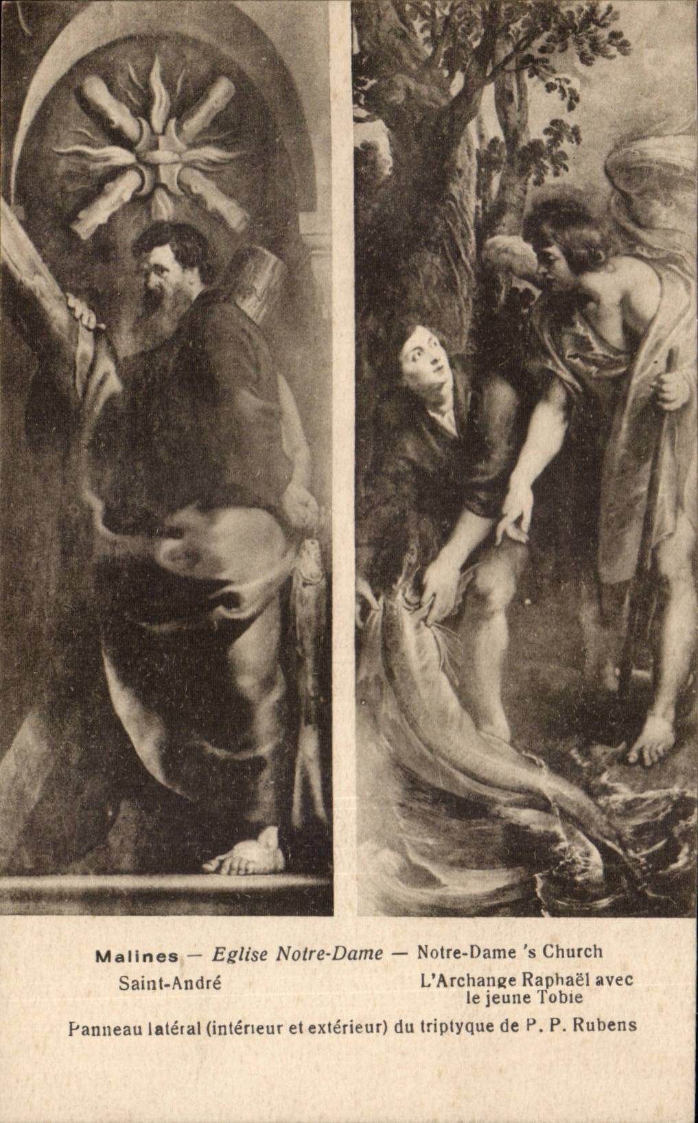 Malines CPA Eglise Notre Dame Saint Andre l'archange Raphael avec le jeuen Tobie Rubens