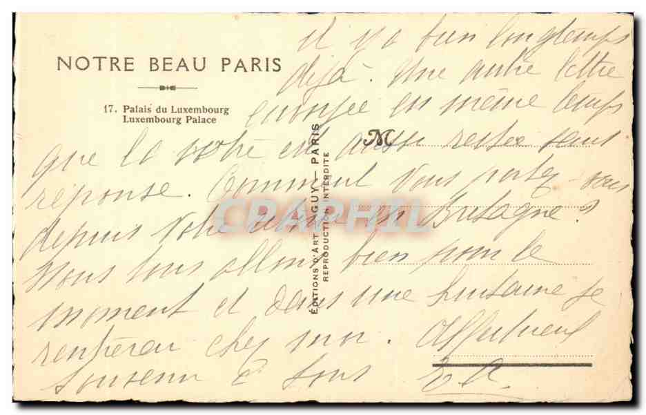 Paris CPA Palais du Luxembourg  — Rückseite